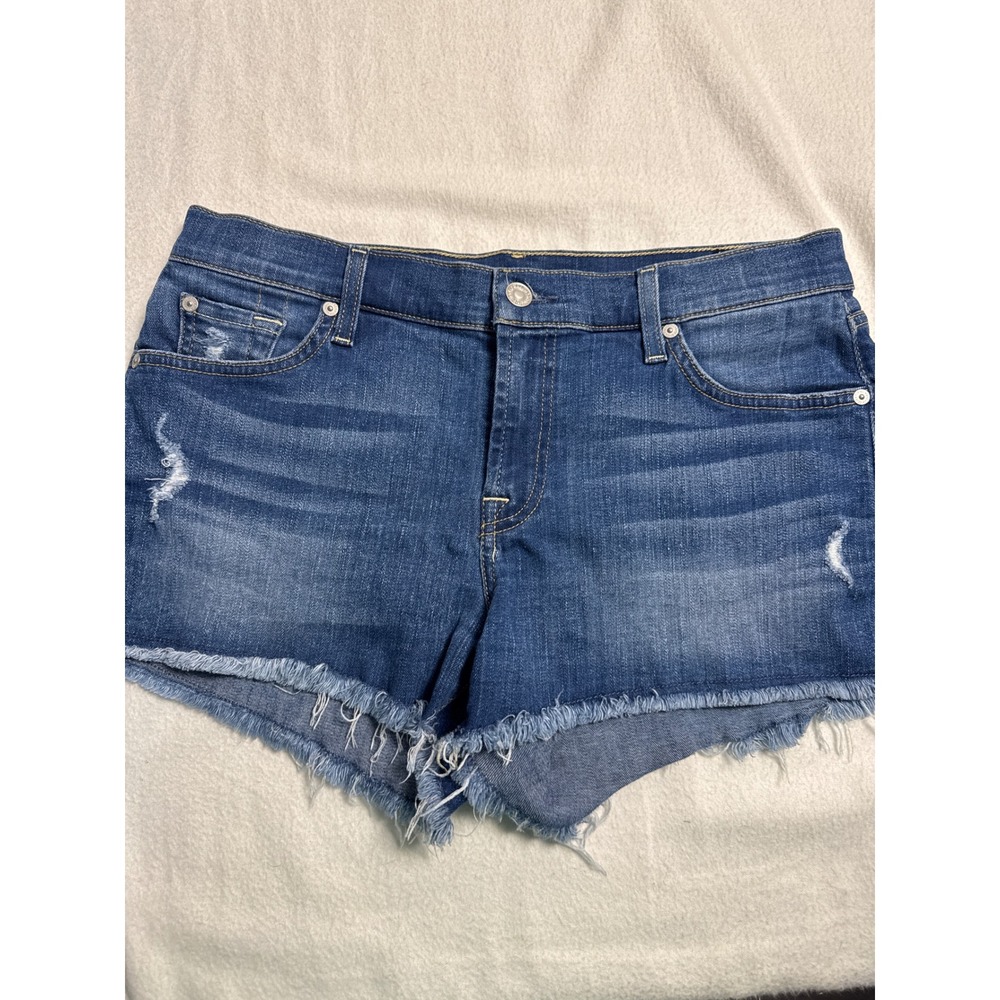 7 For All Mankind Denim Shorts Womens 28 Blue Distressed Frayed Cut Offs